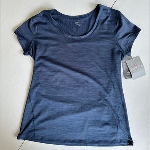 Athleta Shadow Stripe Chi Tee Navy Blue Size M